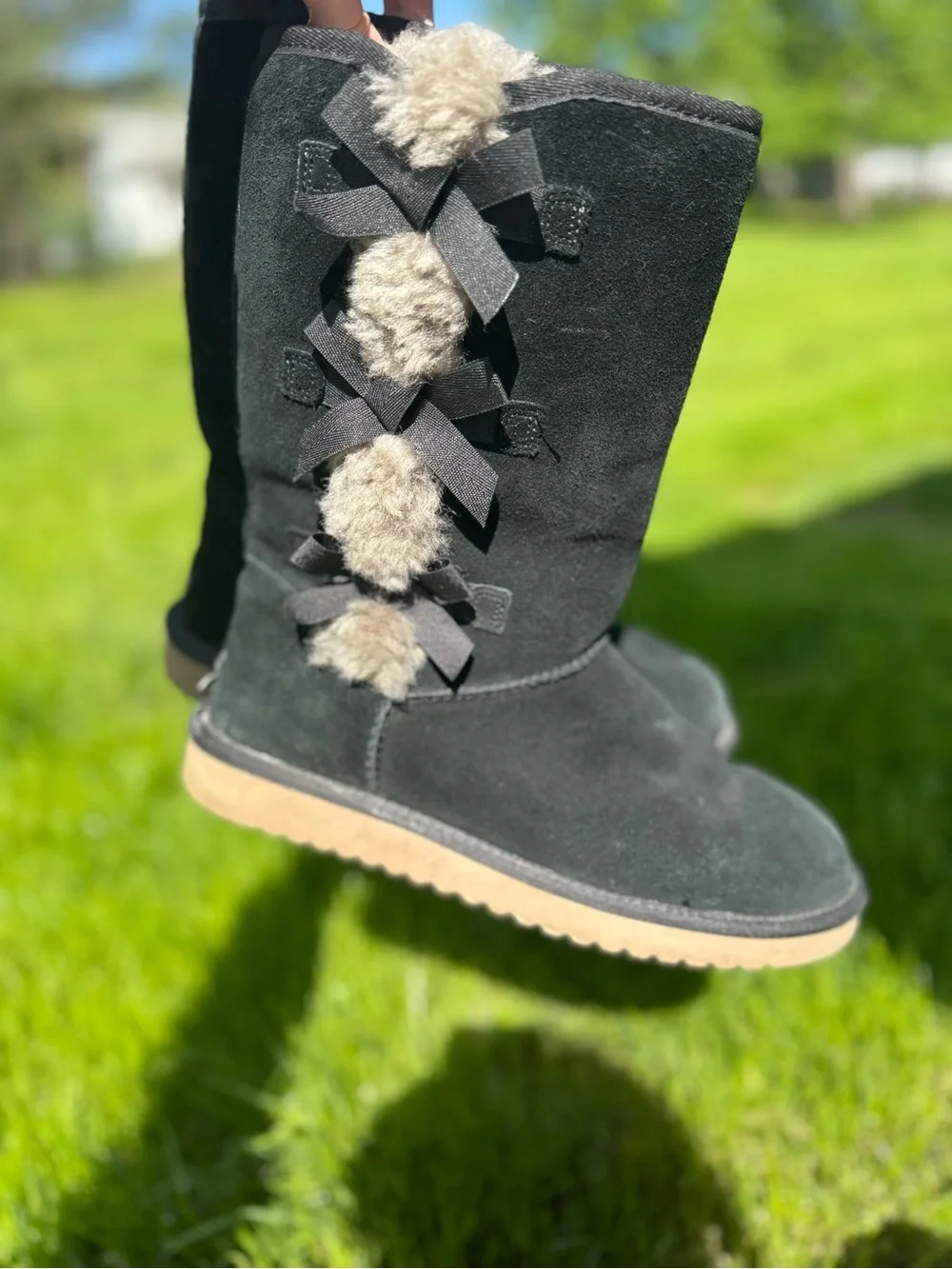 Koolaburra by UGG Black Suede Mid Calf Boots Fur Ribbon Detail Size 9